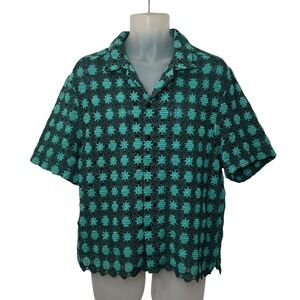 ZARA Men's Textured Crocheted Open Weave Shirt Loungewear Resort Tiki Bar S/M